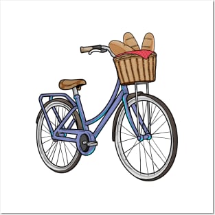 Women's bike with Basket & Bread Posters and Art